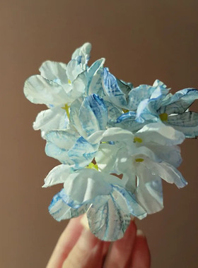 蓝色烧边格桑花发夹仿真花发卡
