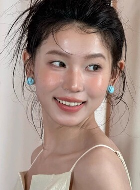 清新淡雅小众设计感蓝色圆球耳钉