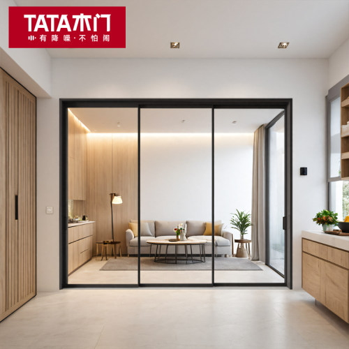 TATA木门铝合金厨房三联动推拉门阳台移门隐形折叠门玻璃门LB010T - 图1