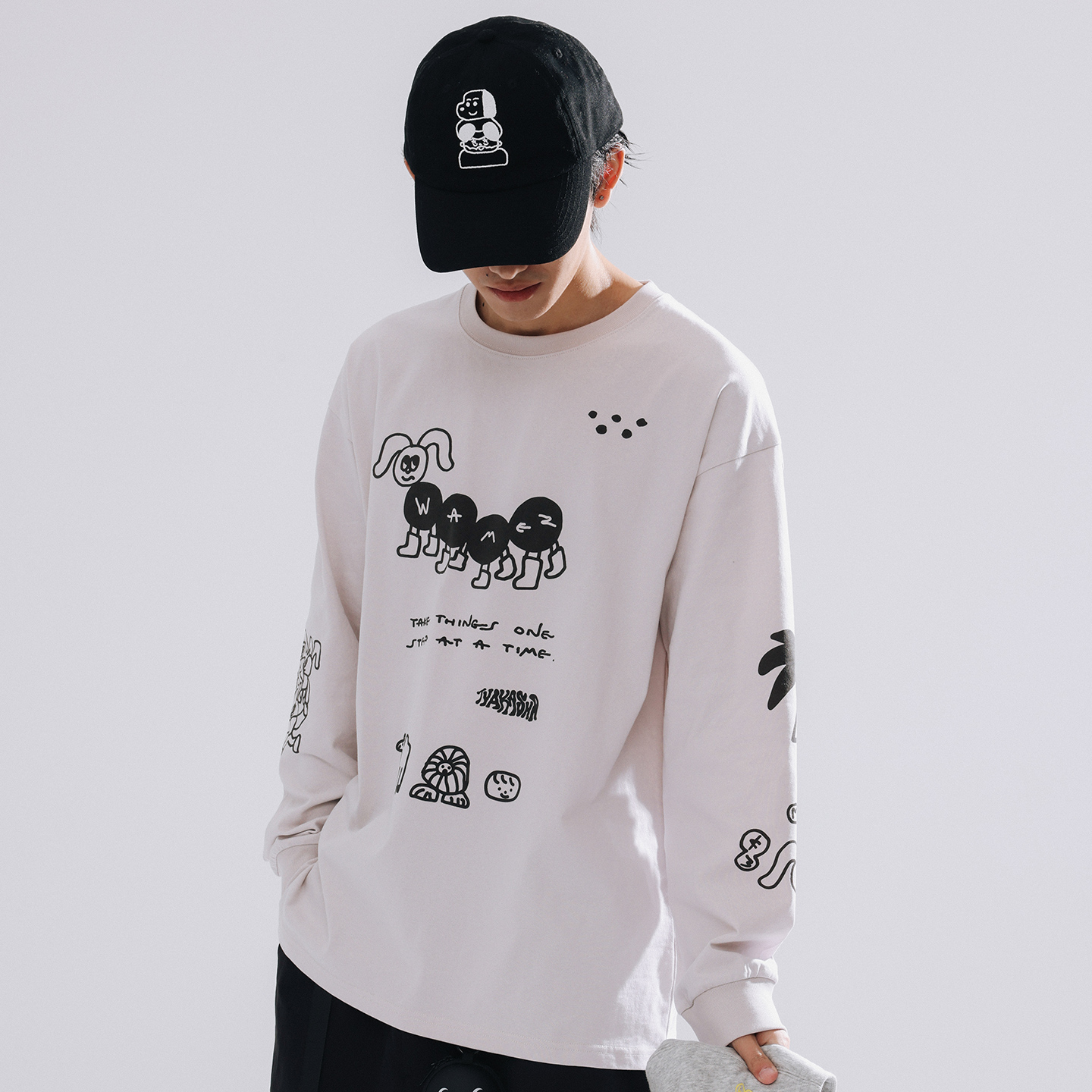 TYAKASHA塔卡沙男女款上衣2025秋冬新款长袖上衣浅灰色长袖T恤 - 图1