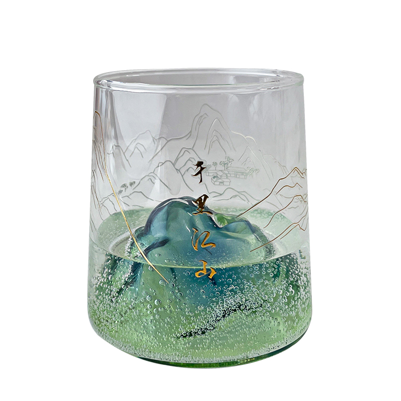千里江山杯玻璃杯创意只此青绿杯国潮观山彩色杯子家用泡茶品茗杯 - 图3