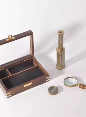 欧美老钱风复古样板间书房书桌怀旧装饰品摆件摄影主题道具陈设品