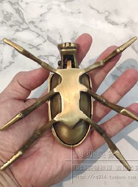 北欧美式轻奢全黄铜复古创意甲壳虫造型耳钉戒指首饰盒收纳盒烟缸