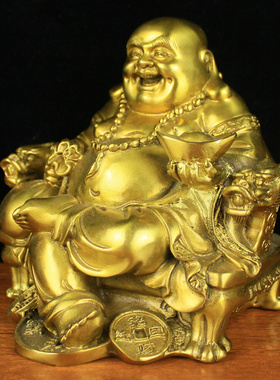 纯铜摆件元宝办公室弥勒佛像