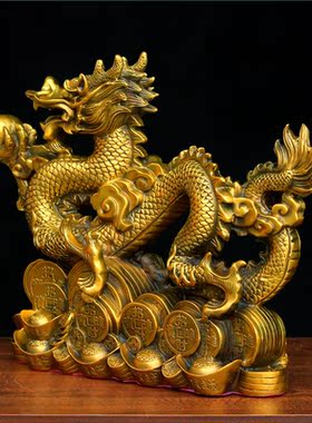 铜龙摆件纯铜聚宝盆龙祥云龙青龙生肖龙家居办公室装饰工艺礼品