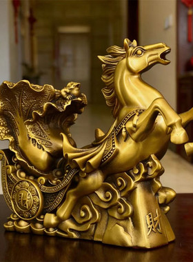 纯铜马拉百财铜马拉白菜中式招财生肖马桌面装饰品礼品工艺品摆件