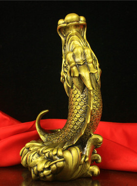 纯黄铜鱼化龙纯铜鳌鱼五脊六兽龙头鱼鸱吻占鳌头办公室家居书桌摆