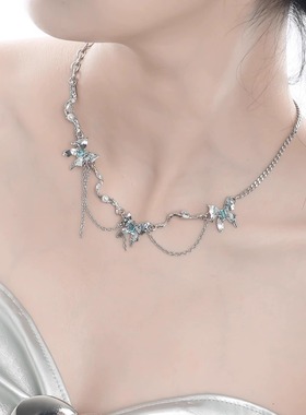 XIYA蝴蝶流苏项链女锁骨链