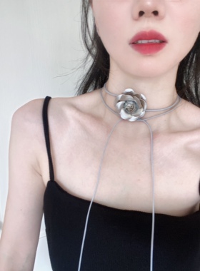辣妹小香风金属银色山茶花choker