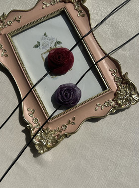 复古酒红choker欧根纱玫瑰花项链