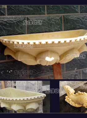 人造砂岩金鱼喷水欧式半边盆接水盆雕塑庭院水池摆件别墅背景墙砖