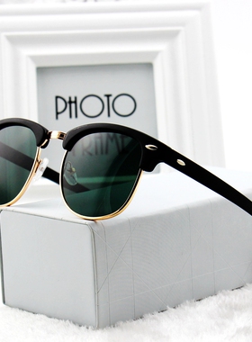 墨镜半框黑超反光百搭风太阳镜