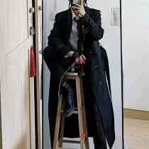 2023 new autumn and winter winewear men with long cash over knee handsome gas business gentleman plus suede thickened large code jacket