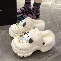 Plus Suede Dongle Shoes Woman Outwear Winter 2023 New Thick Bottom Heightening Warm Detachable Plush Cotton Slippers Winter