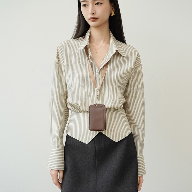 素衣彼时3618收腰条纹女衬衫纸样春夏职业通勤开叉设计感上衣样板 - 图0
