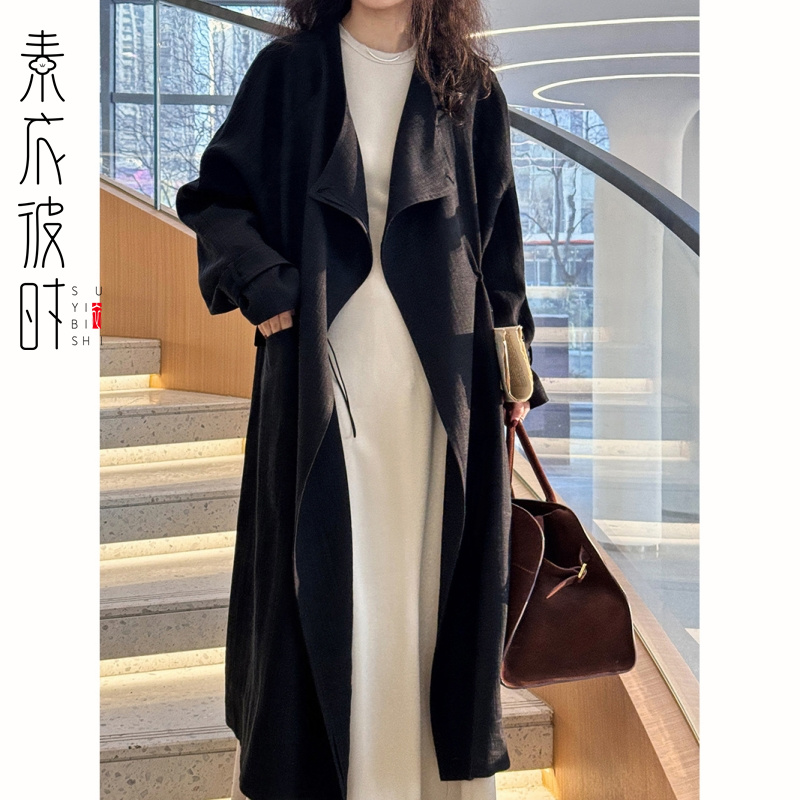 素衣彼时2940春秋女士中长款风衣外套服装纸样抽绳棉麻外套裁剪图