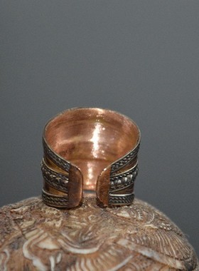 藏式尼泊尔六字真言手工戒指戒子三色铜开口可调