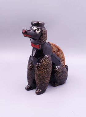 Vintage 日本产 陶瓷小狗贵宾犬名片夹摆件 背部弹簧可夹卡片