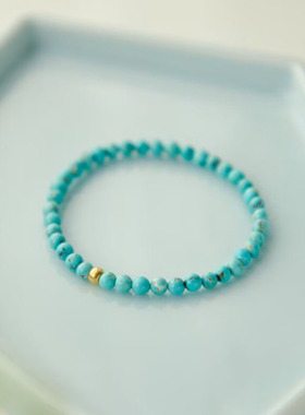 天然绿松石手串小米珠文玩手链轻奢小众单圈单珠蓝墨手工串珠