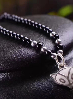 天然手链百搭黑曜石狐狸