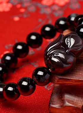 天然彩虹眼男女款饰品黑曜石狐狸