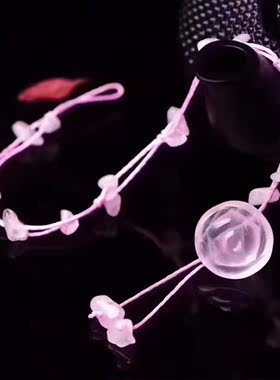 精美百搭天然粉水晶玫瑰花脚链 粉晶玫瑰花手链 手编粉晶碎石手链
