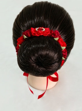 定制红色芭蕾头饰节日舞蹈表演花朵头花发带丸子头花苞头女孩发饰