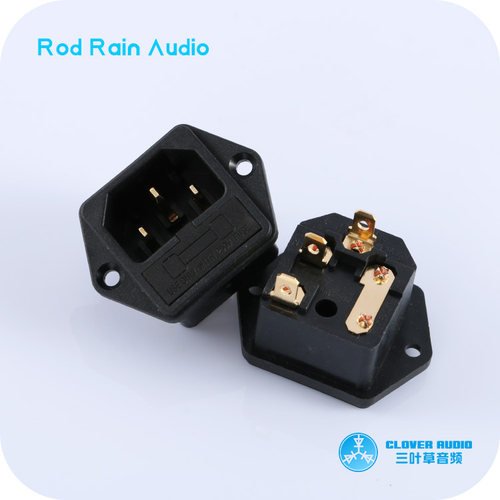 罗德雨全铜 紫铜镀金二合一AC品字电源插座带保险管座功放机尾座 - 图0