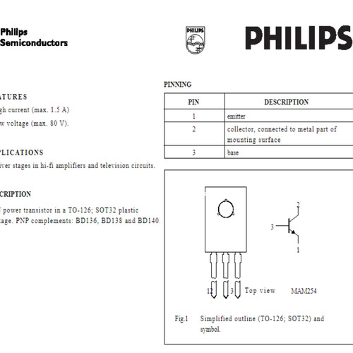 PHILIPS BD139 BD140 飞利浦音频三极管 TO-126 晶体管 原装老版 - 图2