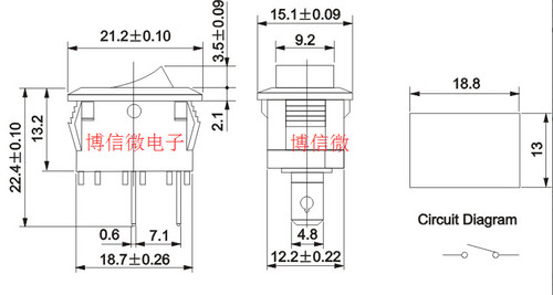 电源开关 两脚  船形开关 小船型开关 250VAC/6A - 图0