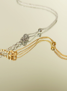 BF风~中性简约麻花圈圈拼接链条钛钢项链圆珠锁骨链