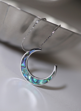 小众轻奢油画质感 大月牙天然贝壳项链耳环耳钩