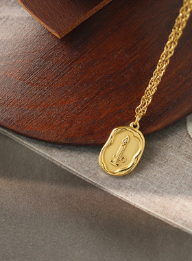 火漆熔岩复古烛台不规则欧美烛光项链钛钢镀18K金