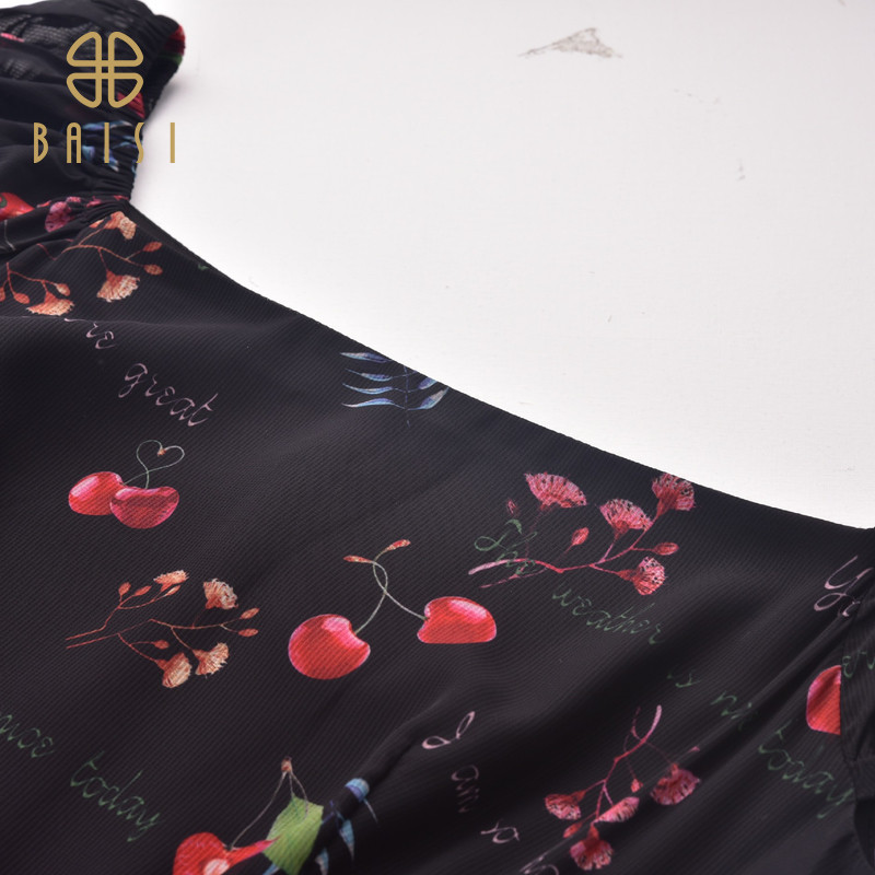 百丝2019夏季新品修身樱桃连衣裙 百丝连衣裙