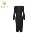 Hundred Silk Hepburn Style V-neck Slit Hip-wrapped Long Skirt 2024 Autumn New Product Royal Sister Goddess Style Waist-closing Dress Women