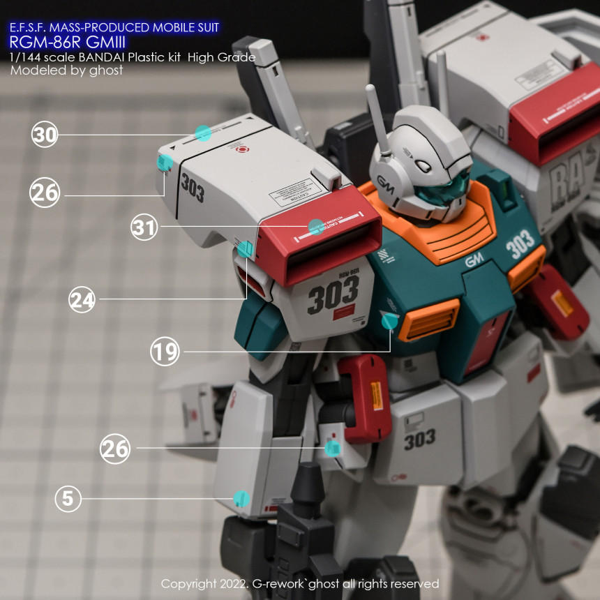 包邮 炎 GHOST版 HGUC 1/144 RGM-86R GM III 吉姆3 荧光  水贴 - 图2