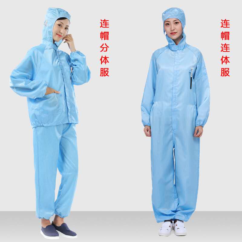 无尘服分体连帽上衣短款男女工作衣防尘静电服蓝灰养殖全身洁净服-图2