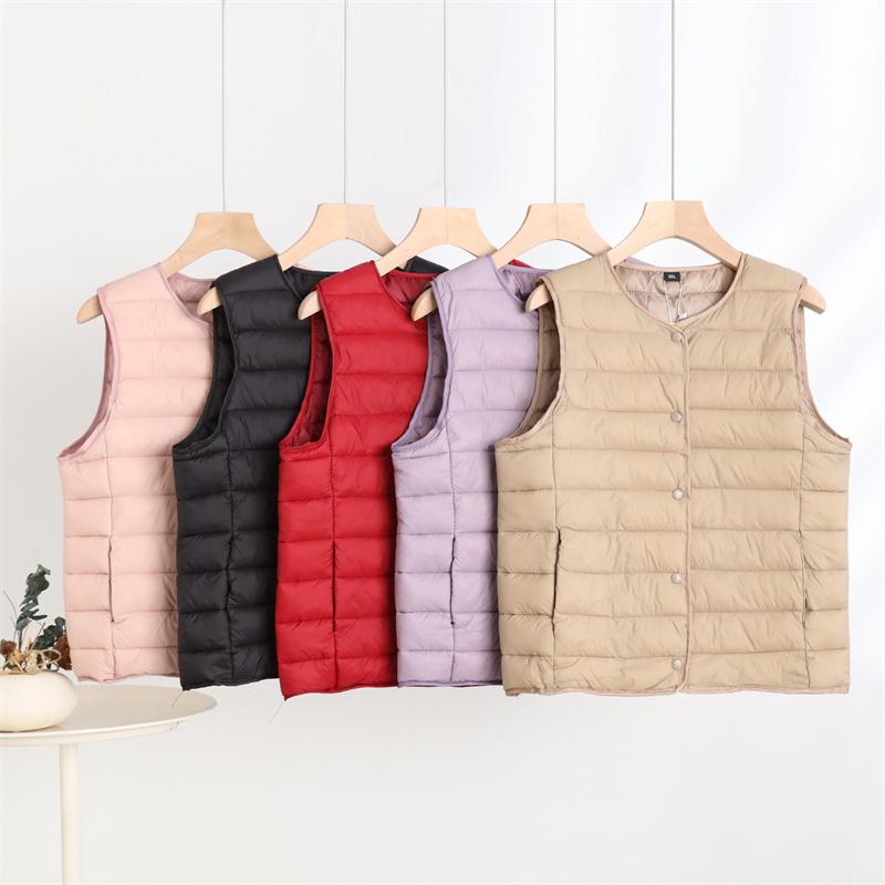 羽绒棉轻薄马甲女装内穿冬季坎肩马夹背心加厚保暖羽绒棉服外套 - 图0