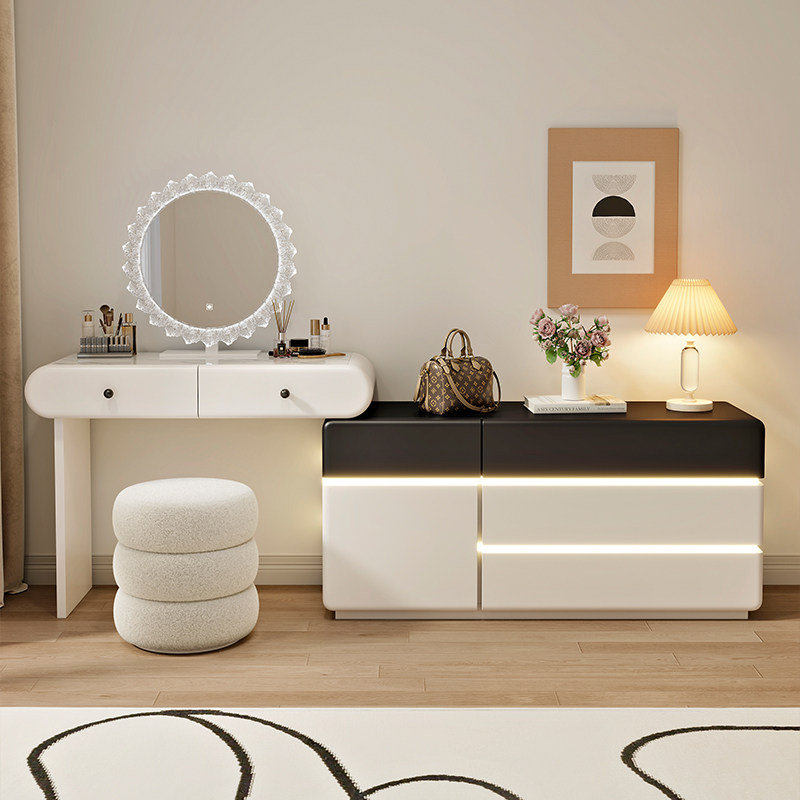 2025新款梳妆台卧室现代简约小户斗柜一体化妆台极简奶油风化妆桌,淘宝优惠券,粉丝福利购,淘宝优惠卷