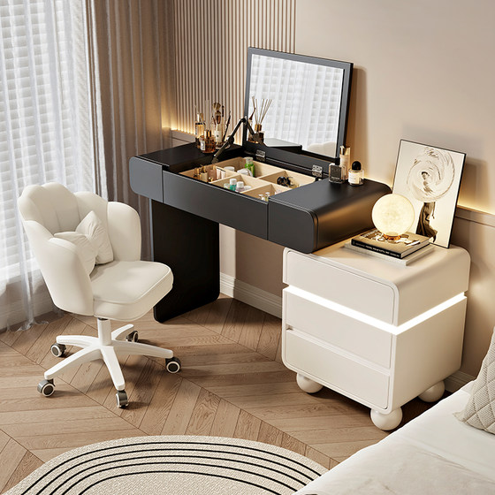 2025 New Cream Style Dressing Table Bedroom Simple Modern Flip Dressing Table Solid Wood Dressing Table Cupboard Integrated
