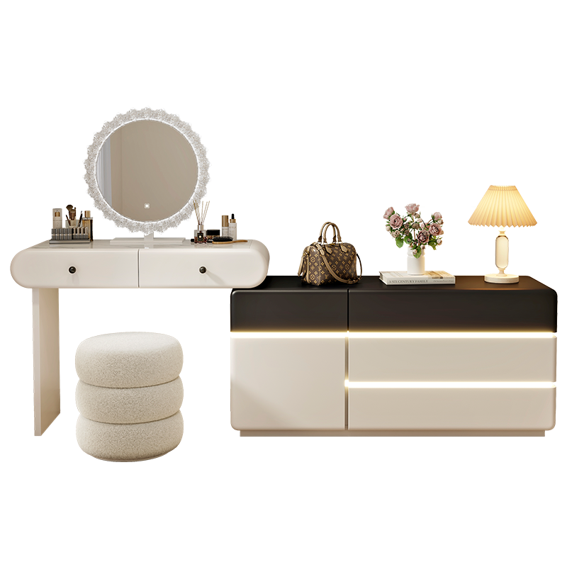 2025新款梳妆台卧室现代简约小户斗柜一体化妆台极简奶油风化妆桌,淘宝优惠券,粉丝福利购,淘宝优惠卷