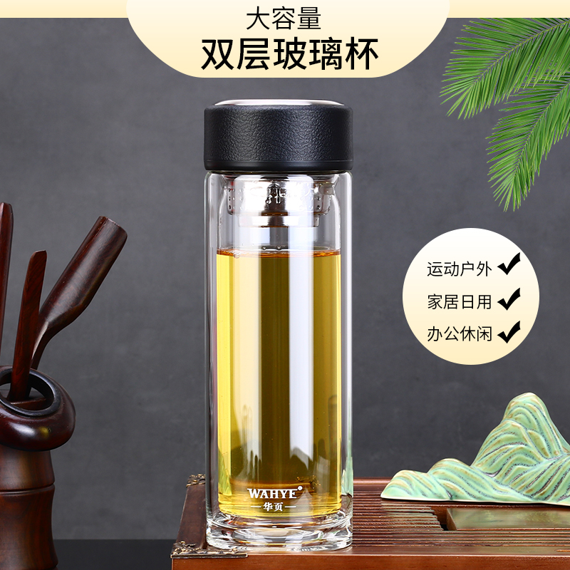 便携双层玻璃杯大容量男女泡茶喝水杯办公耐热防烫小巧杯子300ml - 图2