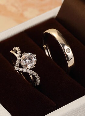 一克拉莫桑石仿真钻戒四爪戒指活口可调节订结婚对戒婚礼仪式道具