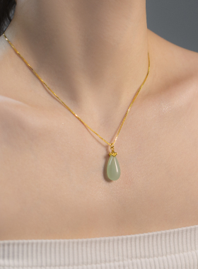 纯银天然水滴和田玉项链轻奢小众