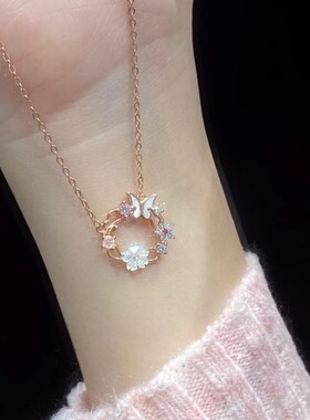 925纯银花环蝴蝶项链女2024新款