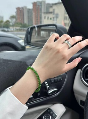 天然俄罗斯菠菜绿圆珠手串仿和田玉碧玉单圈手链正阳绿无黑点显白