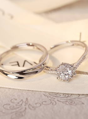 星织款扭臂微镶仿真钻戒男女情侣对戒奢华结婚用戒指婚礼仪式道具