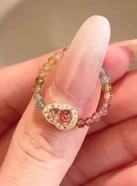新中式粉色碧玺葫芦戒指女小众设计轻奢高级感食指戒2025新款指环