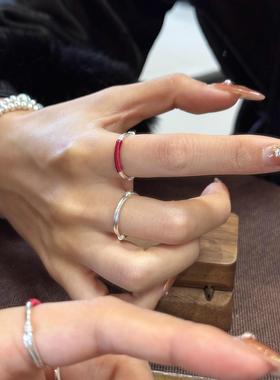 925纯银缠绕红绳推拉戒指女小众设计简约轻奢高级感本命年食指环