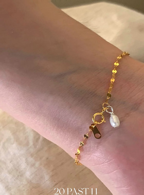 s925银百搭波光粼粼亮片珍珠手链女轻奢小众精致叠戴小米珠银手饰